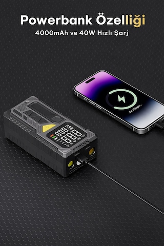 Şarjlı Dijital 4000mah 150 Psı Hava Pompası Araç Lastik, Bisiklet, Top Şişirme Hava Kompresörü 0 - 150 Psı 0 - 10 Bar