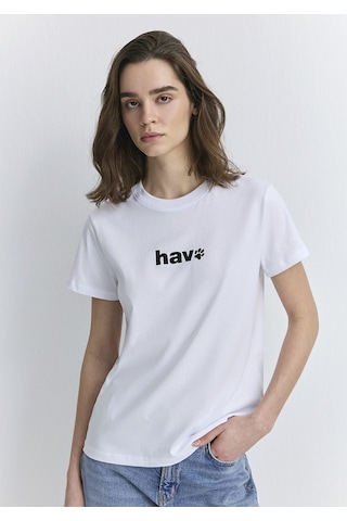 Mavi - Hav Baskılı Beyaz Tişört 1613288-620 Beyaz