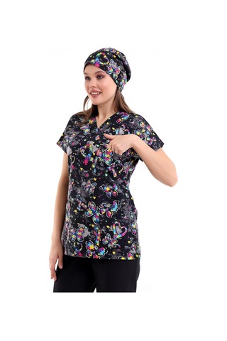 Yarasa Kol Desenli Unisex Tek Üst - 5007 Siyah Kelebek