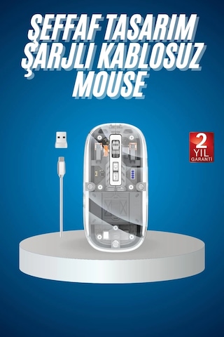 Mey Najmaddin Sessiz Tıklama Çift Modlu Bluetooth Ve Alıcı Şeffaf Mouse Fare Najmaddin Belirtilmemiş