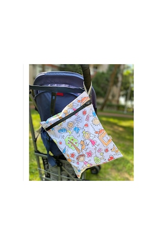 Yorni 30x37cm, Family, Su Geçirmez Bebek Çocuk Beslenme Çantası, Torba Beyaz
