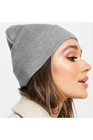 Unisex Kışlık Gri Katlamalı Bere Gri