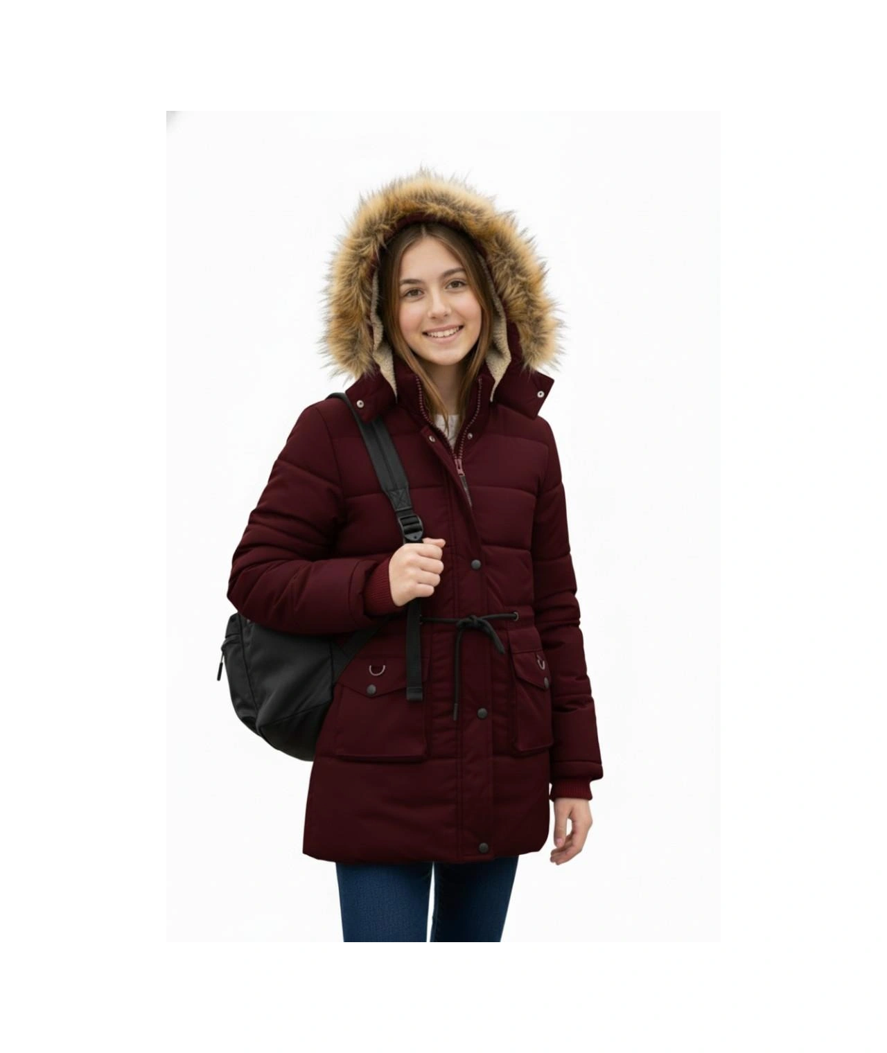 Baglan Kız Çocuk Kapüşonlu Mont Bs-2022 Bordo