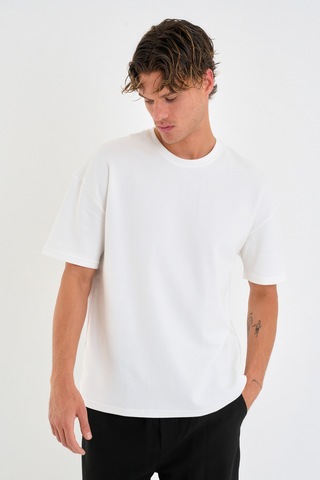 Blank Unisex Oversize Geniş Kesim Tişört %100 Pamuk Kalın Dokulu Bisiklet Yaka T-shirt Beyaz