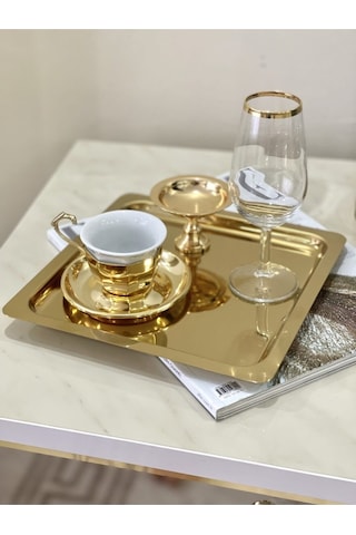 Shinehomedecor Kare Gold Tepsi 21*21 Kare