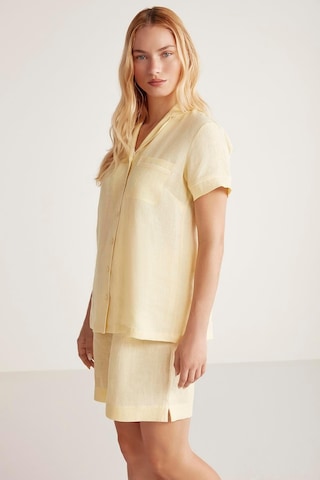 Penye Mood Kadın Kısa Kol Önden Düğmeli Şortlu Sarı Pijama Takımı C0t4n6o9 001
