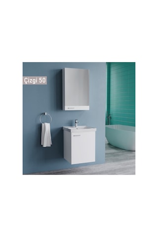 Çizgi 50 Cm Beyaz Mdf Banyo Dolabı Beyaz