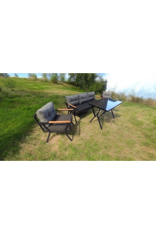 Pi Locca Bahçe Balkon Mobilyası Antrasit Gri 3+1+1 Perla Masa Antrasit - Gri
