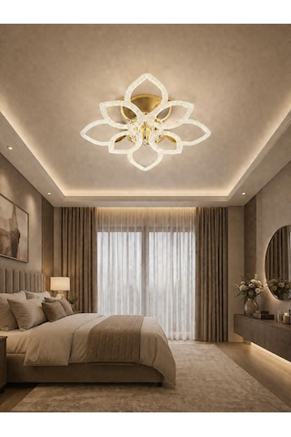 Çiçek 4+4'lü Ledli Gold Avize Altın - Gold