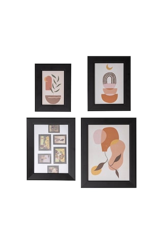 Dekoratif 4'lü Fotoğraf Çerçevesi - Siyah