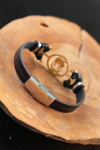 Gold Renk Baykuşlu Metal Aksesuarlı Siyah Renk Deri Erkek Bileklik Çok Renkli