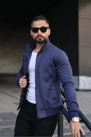 Baselco Dik Yaka Slim Fit Mevsimlik Astarlı Süet Ceket Lacivert