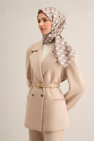 Armine Geometrik Desenli Sura Saf İpek Eşarp - 9309 Gri - 86
