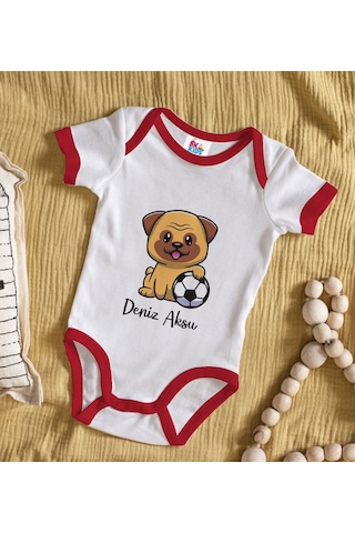 Bk Gift Bk Kids Kişiye Özel Futbol Tasarımlı Kırmızı Bebek Body Zıbın-2 Çok Renkli