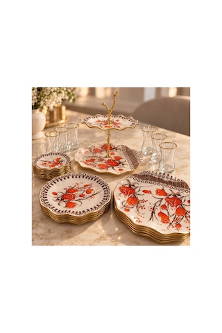 6 Kişilik 31 Parça Çeyiz Seti Lale Desenli Gold Detaylı Kahvaltı Ve Servis Seti Nostalji Çok Renkli 6 Kişilik 31 Parça Çeyiz Seti Lale Desenli Gold Detaylı Kahvaltı Ve Servis Seti Nostalji Çok Renkli