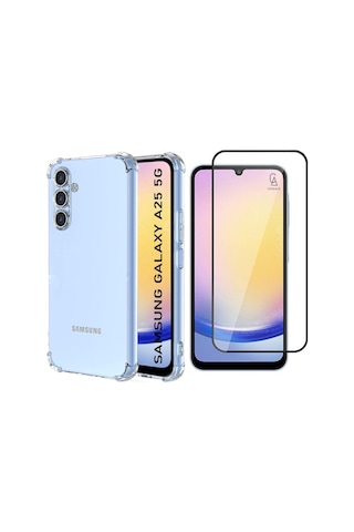Samsung Galaxy A25 Uyumlu Köşe Dolgulu Anti Shock Telefon Kılıfı Ve 5d Kırılmaz Cam Ekran Koruyucu