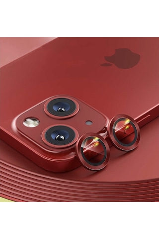 Apple İphone 13 Mini Kamera Koruyucu Lens Mercek Metal Çerçeveli 2li Set Kırmızı Red