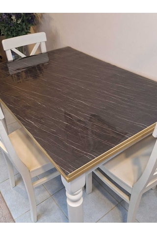 Kalın Pvc Masa Koruyucu 1.2 Mm Mika Örtü, 80 Cm En, Mermer Desen 32pvc-mrm6 Siyah