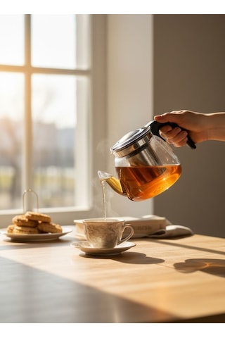 Krd Süzgeçli Cam Demlik 900 Ml. Tea Pot - Çay Makinası Üst Demliği Siyah