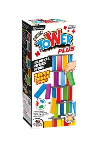 Renkli Tower Plus Jenga Büyük Boy Doğal Ahşap Denge Kule Oyunu Tower
