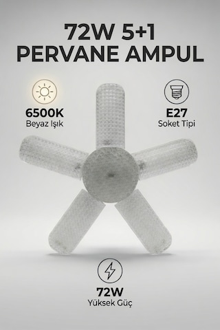 72w 5+1 Katlanabilir Pervane Led Ampul E27 Duy 6500k Beyaz Işık Yüksek Aydınlatma