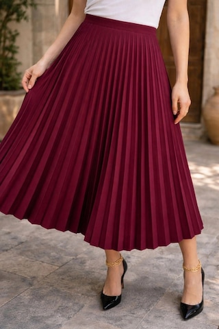 Wear Vexel Kadın 90 Cm Saten Kumaş Pliseli Midi Etek Şık Ve Zarif Tasarım - Bordo Çok Renkli