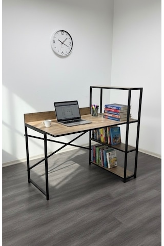 3 Raflı Çalışma Masası 60x120 - Bilgisayar Ofis Ders Masası Oyuncu Masası Siyah