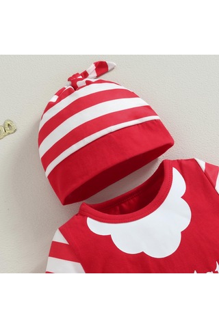 Yenidoğan Bebek Bebek Noel Noel Baba Kostüm Giyim Şerit Mektup Baskı Yuvarlak Boyun Uzun Kollu Romper Tulum Kırmızı