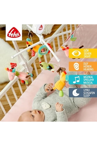 Müzik Mobil Safari - Sevimli Hayvanlı Bebek Uyku Yardımı - Bebek Mobil Müzik Kutusu Melodi - 0-5 Ay Arası Bebekler İçin Müzik Mobil Bebek Yatağı Oyuncak