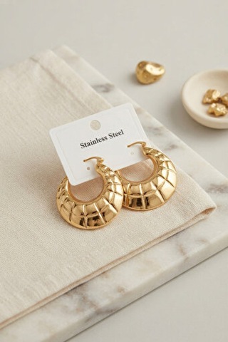 316l Çelik Gold Renk Bohem Halka Model Küpe Altın