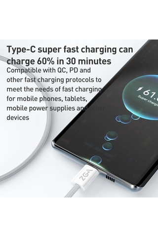 Zga Cb06 60w Tip-c Tip-c Hızlı Şarj Örgülü Veri Kablosu, Uzunluk: 1m Beyaz