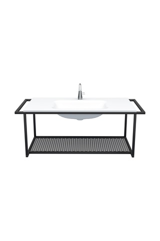 Metal Raflı Akrilik-Corian Banyo Lavabosu