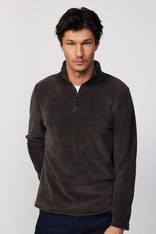 Tudors Erkek Dik Yaka Tüylenme Yapmayan Soğuk Geçirmez Standart Fit Rahat Kesim Füme Polar Sweatshirt-30136-füme Füme