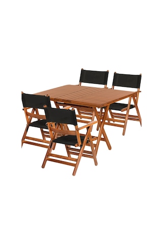 Marmaris Katlanır Ahşap Bahçe Seti: 80X120 Masa +4 Pvcli Sandalye