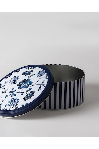 Liana Yuvarlak Metal Kutu - Büyük Boy - Mavi/beyaz 8684427192313