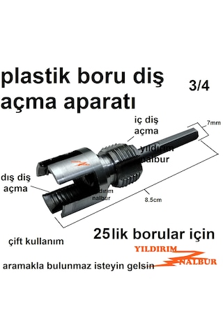 25 Lik Plastik Boru Diş Açma Aparatı 3/4 Büyük Boy İç Dış Kanal Açma Pretik Aparat