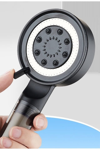 Ahlez Filtreli 5 Fonksiyonlu Çelik Yüksek Basınçlı Duş Başlığı Siyah
