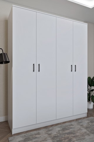 Ases Mobilya Ela6533 4kapaklı Gardırop 5 Raflı 3 Askılı Geniş Model Beyaz