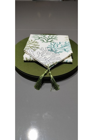 Y&S Home Tekstil Mercan Desenli Runner ve Supla Takımı 6'lı Yeşil
