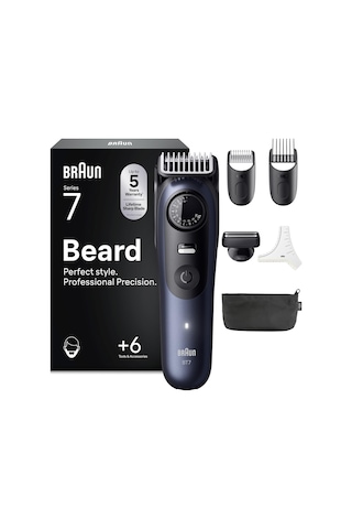 Braun Beard Trimmer Series 7, Erkek Elektrikli Sakal Kesme Makinesi, 6 Aksesuarlı, Ultra Keskin Problade Bıçak, 120 Dakika Pil Ömrü, Kablosuz Sakal Tıraş Makinesi, 40 Boy, Su Geçirmez, Bt7520, Mavi