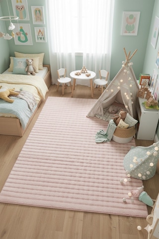 Pembe Bubble Kaymaz Taban Peluş Yolluk Halı Leke Tutmaz Kolay Temizlenir Lüks Anne Bebek Çocuk Odası Pembe