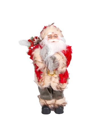 Yılbaşı Noel Baba Gold Hediye Çuvallı Yeşil Pantalonlu Fenerli Kırmızı-yeşil 30 Cm.