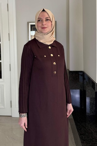 Rabia Şamlı Beste Triko Elbise Acı Kahve Normal