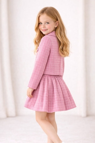 My Kids Wear Kız Çocuk Ekose Ceket Etek Takım Şık Kombin 12642 Pembe