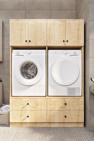Ases Mobilya Ases Elz533 Çamaşır Makinesi Ve Kurutma Makinesi Extra Boy 4 Kapak 4 Çekmece Banyo Dolabı Beyaz Safir Meşe