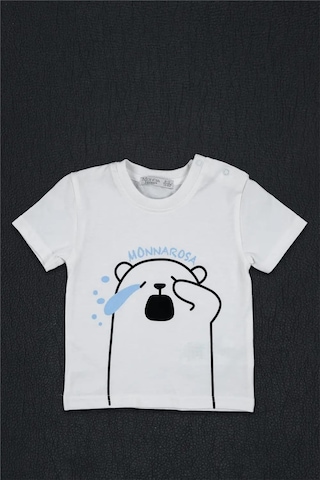 Kız Bebek Beyaz Monna Rosa Esneyen Ayıcık Detaylı Yazlık Tişört Beyaz