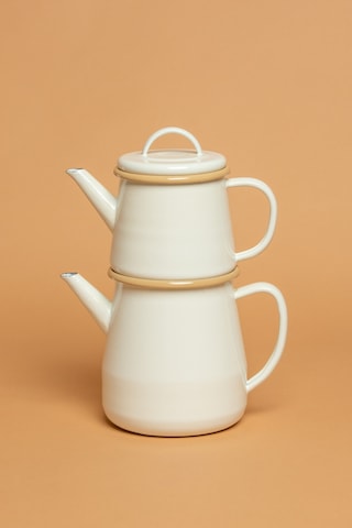 Crema Di Siena Emaye Krem Çaydanlık Takımı Krem