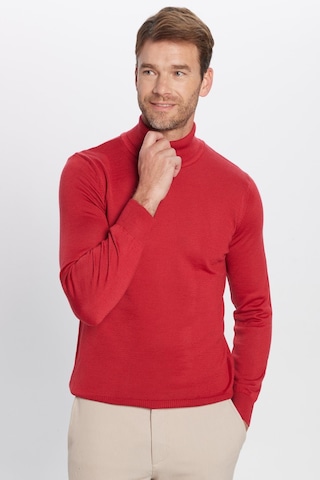 Tudors Erkek Slim Fit Dar Kesim Tam Boğazlı Yaka Düz Yün Kırmızı Triko Kazak-25695 Kırmızı