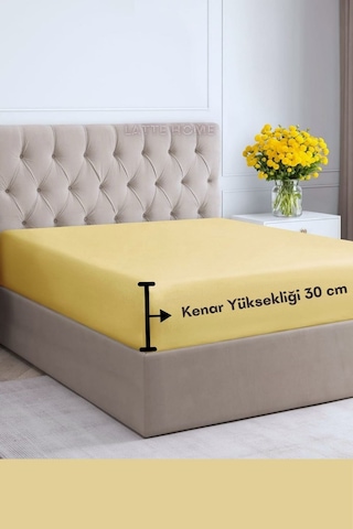 Sarı Renkli %100 Pamuklu Penye Kumaş Fitted Lastikli Çarşaf Sarı