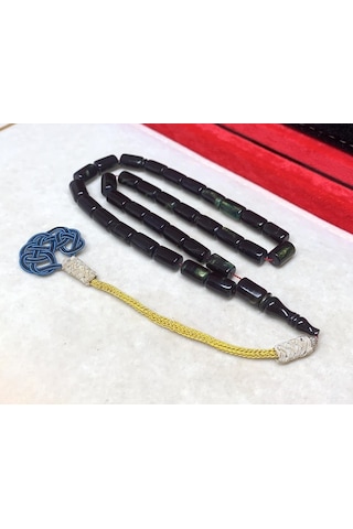 Siyah Sedefli Sıkma Kehribar Tesbih
